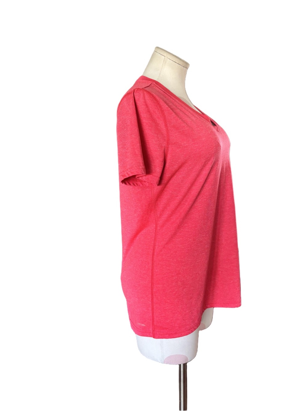 Adidas Activewear Performance Tee Pink Coral V Neck Workout Shirt - Large - Picture 3 of 8